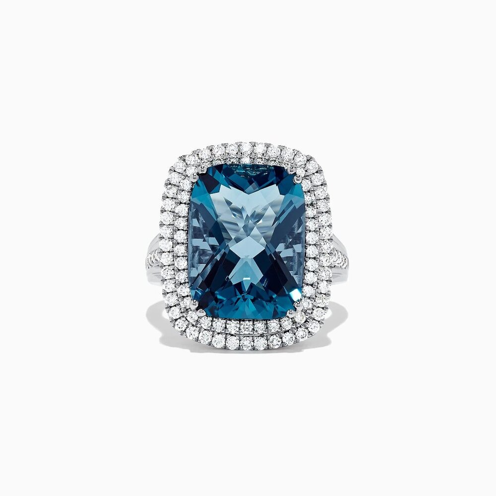 EFFY 14K White Gold Blue Topaz and Diamond Ring
